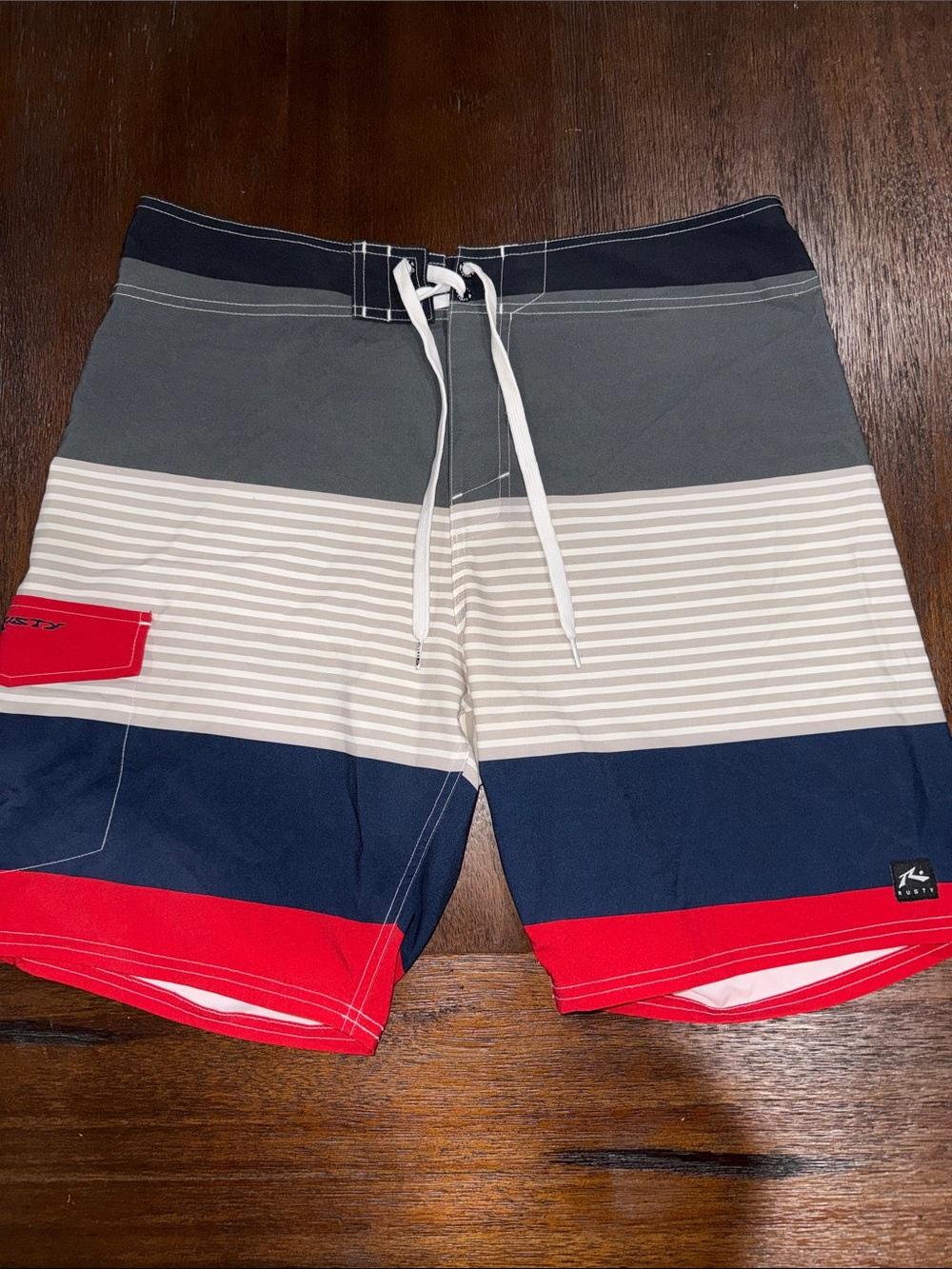 Rusty Men's Gray, Navy & Red Colorblock Swim Board Shorts 34
